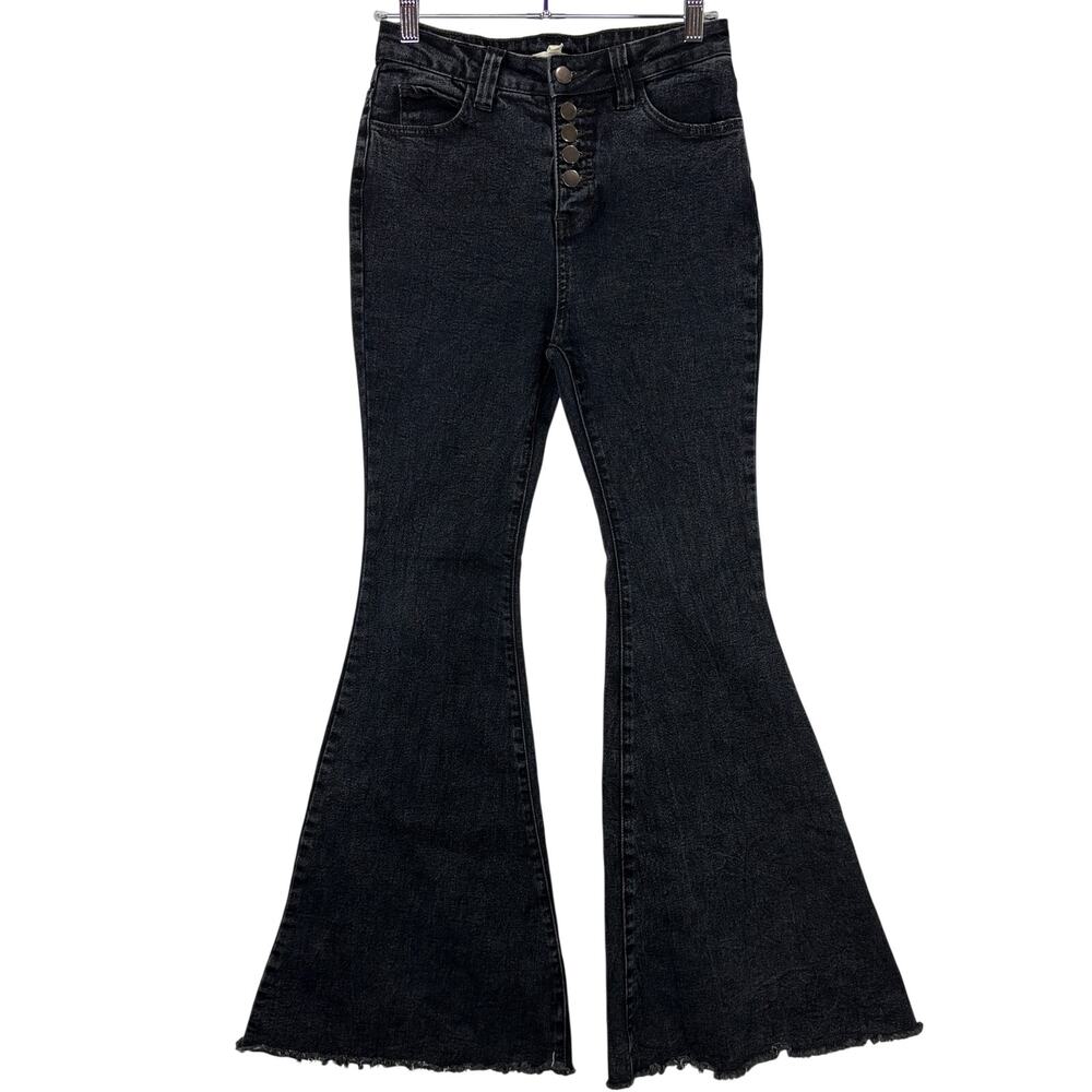 Entro Size S Bellbottom Jeans Black Flare Leg Stretch Button Fly Hippie Bohoβ